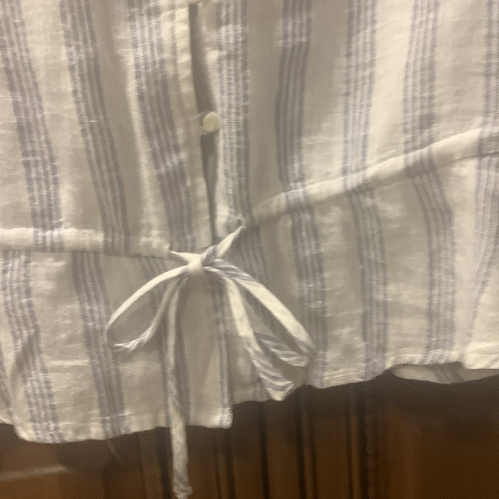 NWOT Rails Marti Cayman Stripe White Linen Blend Long Sleeve Blouse Size Large - Picture 7 of 16